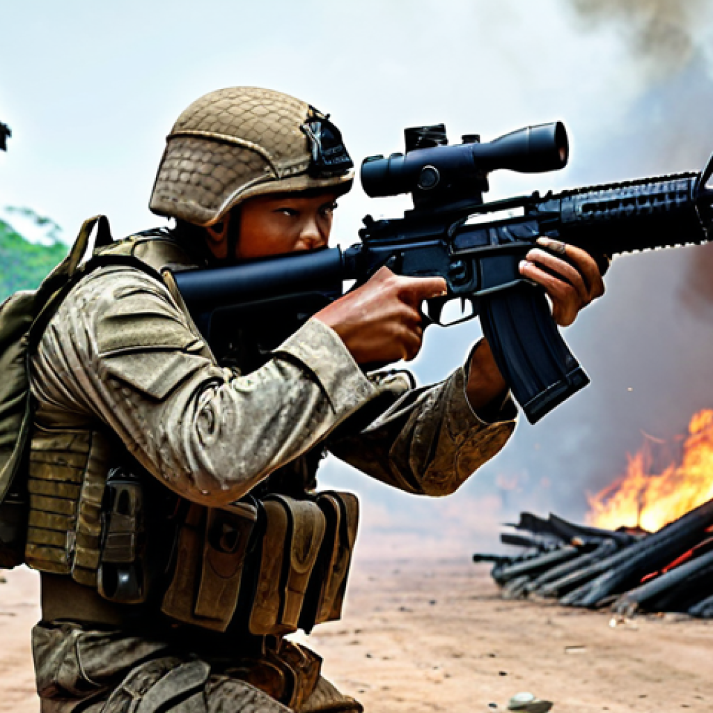**Prompt:** *Sudden Attack* soldier, intense firefight, popular in Thailand, M4A1 rifle, winning move.