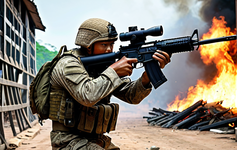 **Prompt:** *Sudden Attack* soldier, intense firefight, popular in Thailand, M4A1 rifle, winning move.